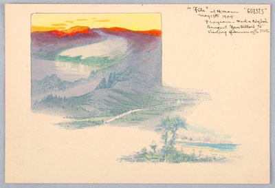 Drei Landschaften, gedruckter Entwurf für das Design für das Washington Board of Trade Dinner, 13. Mai 1908 von James Henry Moser