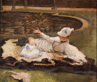 Mrs. Newton mit einem Kind an einem Teich von James Jacques Joseph Tissot