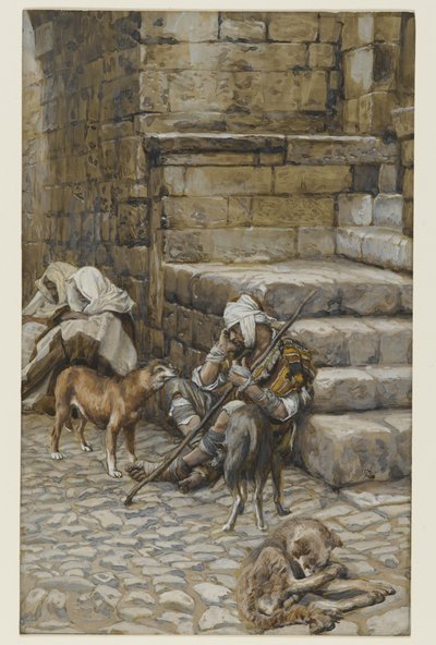 Der arme Lazarus an der Tür des reichen Mannes, Illustration aus Das Leben unseres Herrn Jesus Christus von James Jacques Joseph Tissot