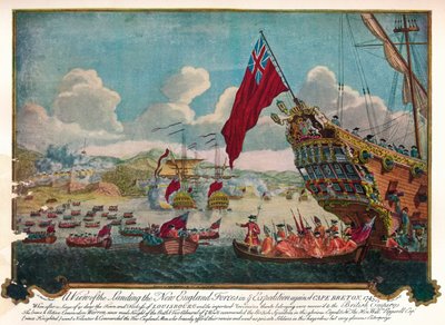Die Landung der Truppen aus Neuengland auf der Insel Cape Breton, um Louisbourg anzugreifen, 1747 von James L. Brooks