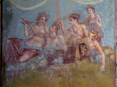 Fresko der römischen Oberschicht, die das Leben in Luxus genießt, entdeckt in Pompeji. Pompeji, Italien. von James L Stanfield