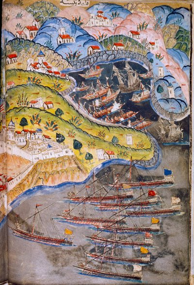 Piraten greifen Nizza, Frankreich, das vom Römischen Reich gehalten wird, im Jahr 1543 an. Topkapi-Museum, Istanbul, Türkei. von James L Stanfield