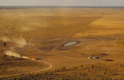 Straßenzug, der Vieh transportiert, überquert ein unwegsames Hochplateau. Westaustralien, Australien von James L Stanfield