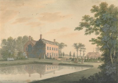 Südansicht eines Hauses in Ringmer mit arbeitenden Gärtnern von James Lambert  of Lewes