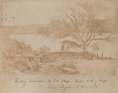 Die Verlesung eines Ultimatums an Zulu-Häuptlinge auf der Natal-Seite des Drift Lower Tugela, 11. Dezember 1878 von James Lloyd