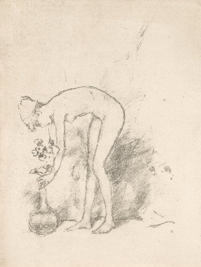 Ein Aktmodell arrangiert Blumen von James Abbott McNeill Whistler