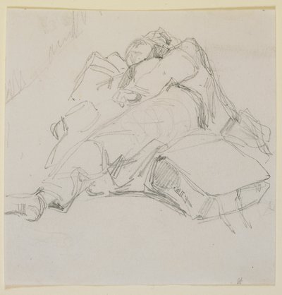 Ein Mann schläft auf einem Haufen Gepäck von James Abbott McNeill Whistler