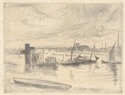 Morgendämmerung in Battersea (Cadogan Pier), aus der Themse-Serie (Eine Serie von sechzehn Radierungen mit Ansichten der Themse und anderen Motiven) von James McNeill Whistler