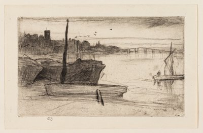 Chelsea-Brücke und Kirche von James Abbott McNeill Whistler