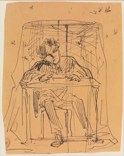 Mann am Tisch unter einem Moskitonetz (aus Skizzenbuch) von James McNeill Whistler