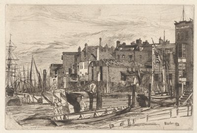 Thames Police (Wapping Wharf), aus der Thames Set (Eine Serie von Sechzehn Radierungen von Szenen auf der Themse und anderen Themen) von James Abbott McNeill Whistler