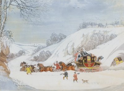 Ein Postbote im tiefen Schnee, graviert von George Hunt von James Pollard