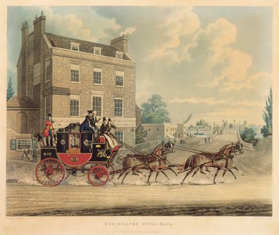 Quicksilver Royal Mail passiert den Star and Garter an der Kew Bridge, 1835 von James Pollard