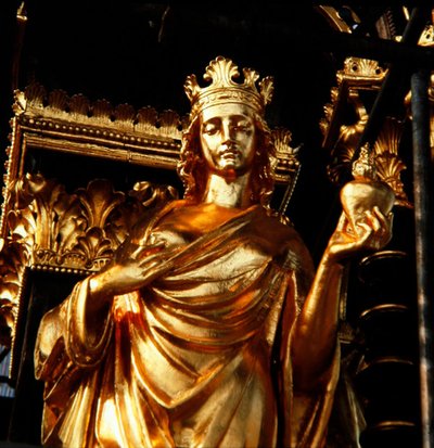 Nächstenliebe, eine der vier christlichen Tugenden vom Turm des Albert Memorial, fertiggestellt 1876 von James Redfern