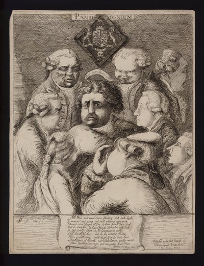 Pandemonium: Satire auf die politische Instabilität in Großbritannien nach dem Sturz der Fox-North-Koalition und deren Ersatz durch die Regierung von William Pitt dem Jüngeren, 1784 von James Sayers