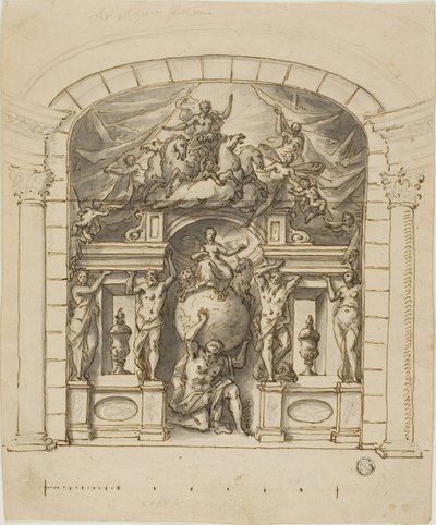 Entwurf für Bühnenbild (Hampton Court) mit mythologischen Figuren von James Thornhill