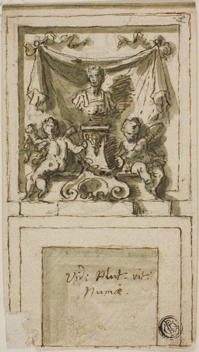 Entwurf für den Kaminaufsatz mit Büste von Pompilius Numa von James Thornhill