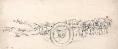 Ein Holzfuhrwerk beladen mit Baumstämmen, gezogen von einem Pferde- und Ochsenpaar von James Ward
