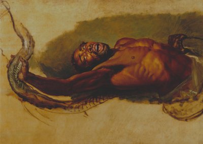 Mann kämpft mit einer Boa Constrictor, Studie für "Liboya-Schlange ergreift ihre Beute" von James Ward