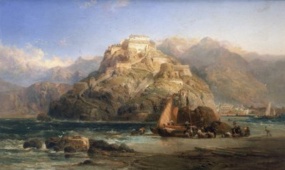 Ansicht von San Sebastian, in der Mitte der Berg Urgull und die Gebäude des Schlosses Santa Cruz de la Mota von James Webb