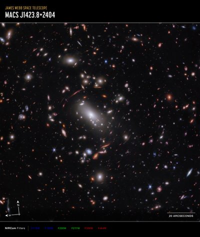 Galaxienhaufen MACS J1423 (NIRCam Kompassbild) von James Webb Space Telescope (NASA)