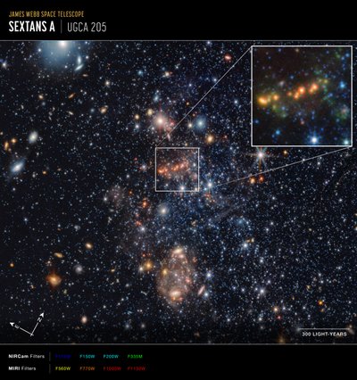 Sextans A PAHs Detailansicht von James Webb Space Telescope (NASA)