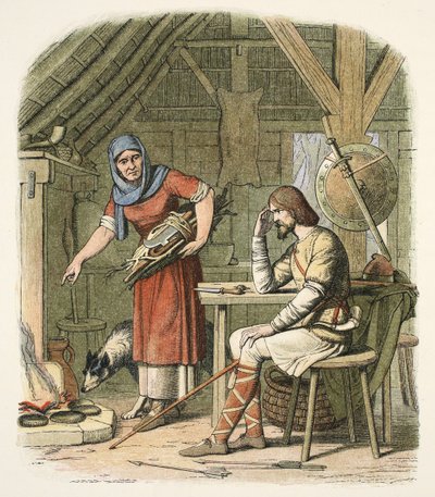 Alfred in der Hütte des Hirten, um 878 n. Chr., aus A Chronicle of England BC 55 to AD 1485, veröffentlicht in London von James William Edmund Doyle