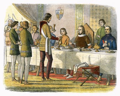 Prinz Edward bedient König Johann von Artois am Tisch nach dem Sieg bei Poitiers von James William Edmund Doyle