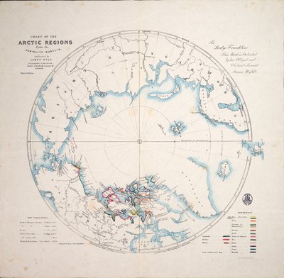 Karte der Arktis aus den Admiralitätsvermessungen, dritte Ausgabe, ca. 1854 von James the Younger Wyld
