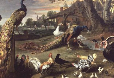 Pfau und andere Vögel in einer Landschaft von Jan Victors