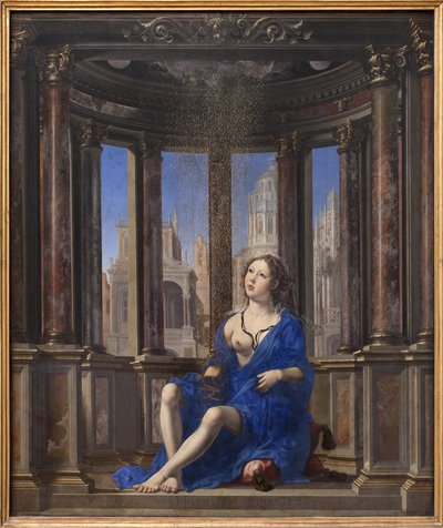 Danaë. Jupiter verwandelt sich in einen goldenen Regen, um die junge Frau zu verführen. Gemälde von Jan Gossaert genannt Mabuse (1478-1532), Öl auf Holz (95 x 113 cm) von Jan (c.1472 c.1533) Gossaert