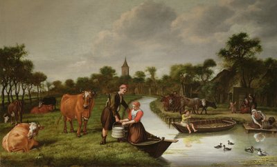 Flusslandschaft mit einem Paar, das einen Milchkessel trägt von Jan 1620 76 Victors