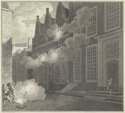 Beschießung des Hauses von Lucas van Steveninck, 1787 von Jan Arends (signed by artist)