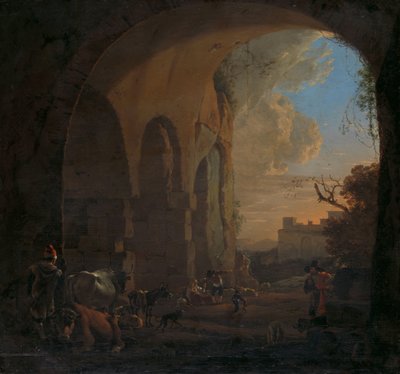Treiber mit Vieh unter einem Bogen des Kolosseums in Rom von Jan Asselijn