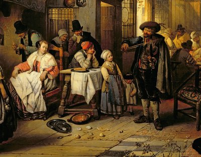Innenraum einer Taverne mit einem blinden Geiger, 1844 (Detail) von Jan August Hendrik Leys