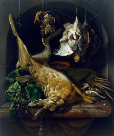 Stillleben mit einem toten Hasen, Rebhühnern und anderen Vögeln in einer Nische (ca. 1675) von Jan Baptist Weenix
