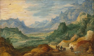 Eine bergige Landschaft mit Reisenden und Hirten auf einem Pfad von Jan Brueghel the Elder