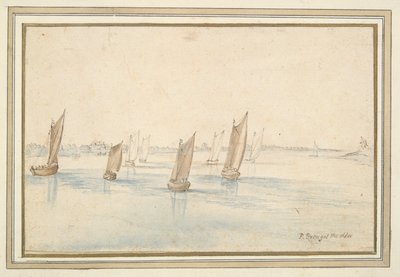 Boote segeln auf einem Fluss, ein Landhaus in der Ferne von Jan Brueghel the Elder