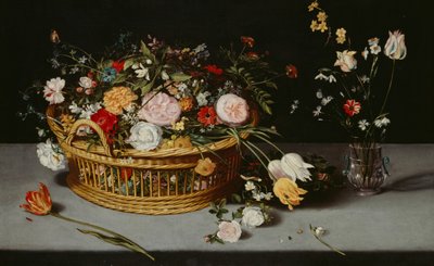 Stillleben mit Korb und Blumenvase, ca. 1620 von Jan Brueghel the Younger
