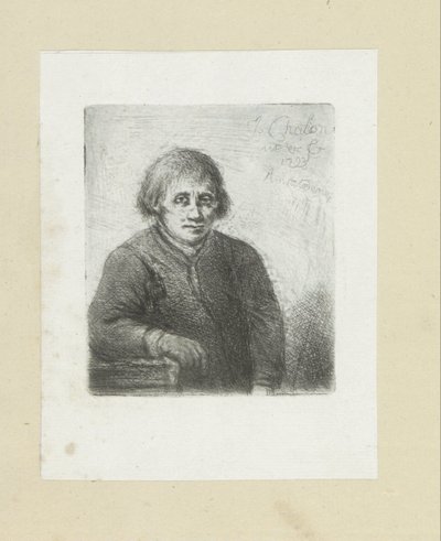 Junger Mann, der sich auf einen Tisch lehnt (Serie: Das vollständige Werk der Radierungen von John Chalon) von Jan Chalon