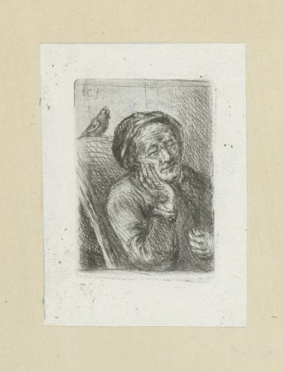 Schlafender alter Mann mit Vogel (The Compleat Work of Etchings by John Chalon) von Jan Chalon