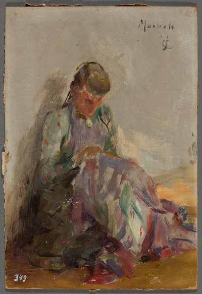 Nähendes Mädchen - eine Tatarin. Von der Reise auf die Krim von Jan Ciągliński