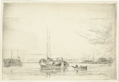 Flussansicht mit Boot und Ruderboot von Jan Daniël Cornelis Carel Willem baron de Constant Rebecque