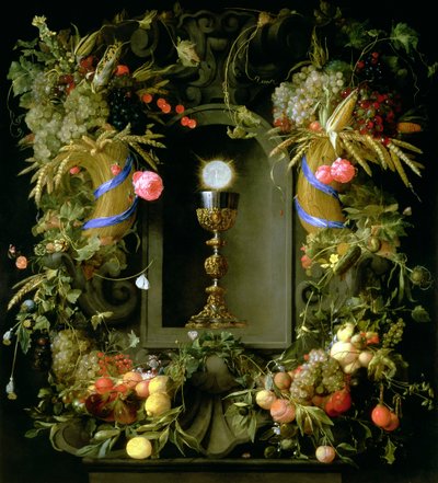 Abendmahlskelch und Hostie, umgeben von einem Fruchtkranz von Jan Davidsz de Heem