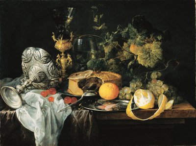 Prunkstillleben mit Früchten, Pastete und Trinkgeschirr, 1651 von Jan Davidsz. de Heem