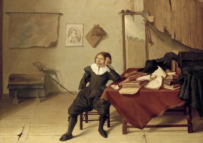 Innenraum eines Zimmers mit einem Mann, der an einem Tisch sitzt, 17. Jahrhundert von Jan Davidsz de Heem