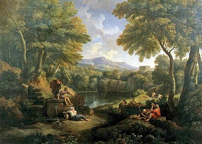 Landschaft mit Figuren an einem Brunnen von Jan Frans van Bloemen