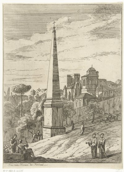 Italienisierende Landschaft mit Obelisk und Stadtansicht von Jan Frans van Bloemen