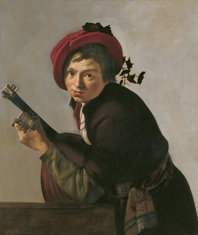 Junger Mann, der eine Theorbe spielt von Jan Gerritsz van Bronckhorst