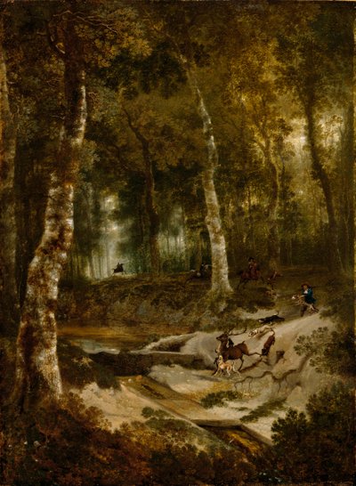 Waldlandschaft mit Hirschjagd, ca. 1665 von Jan Hackaert